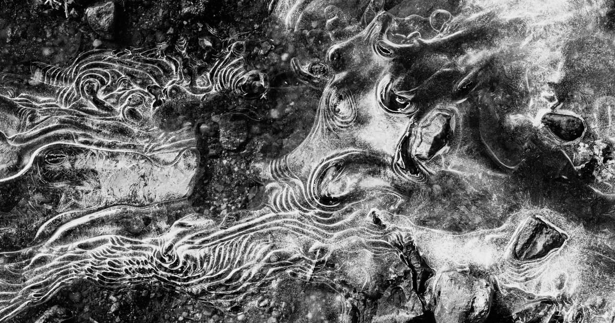 Ice forming across the surface of dark water